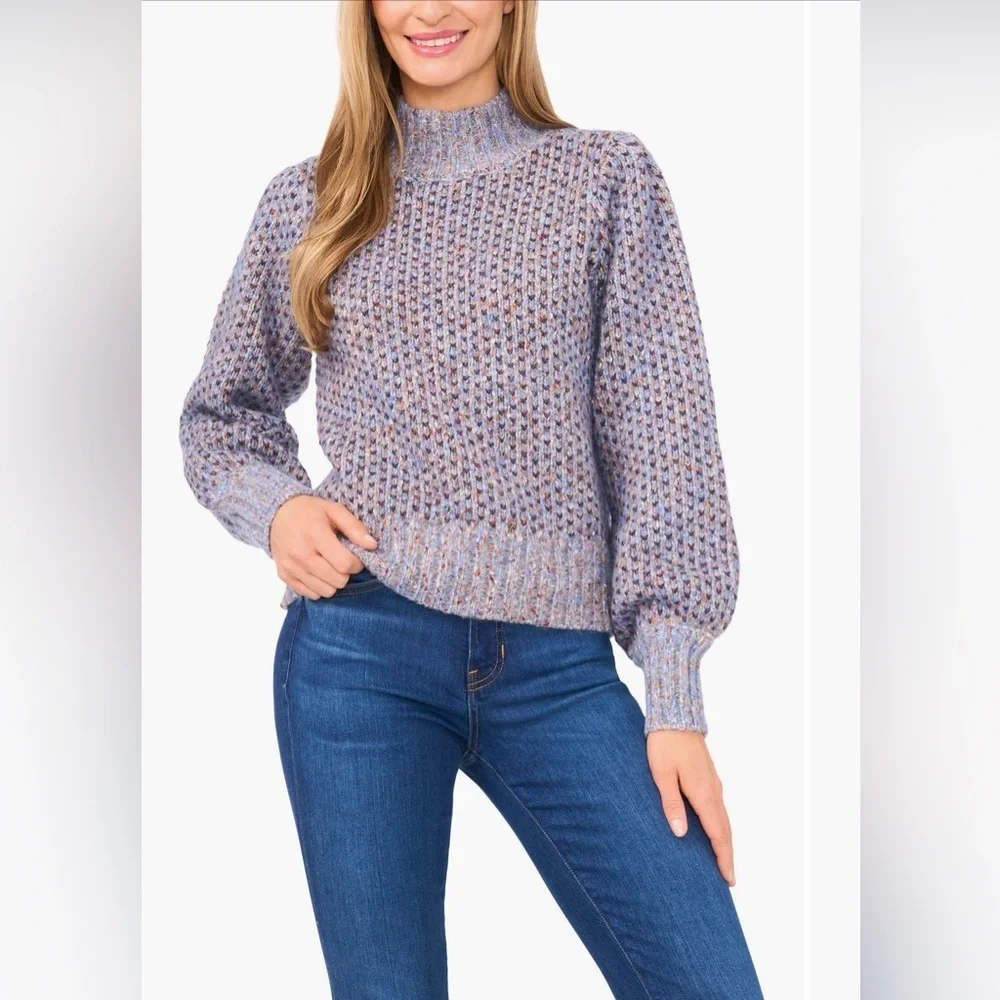 CeCe NWOT❤️ Women's Sweater Textured Cream and Purple - Picture 2 of 13
